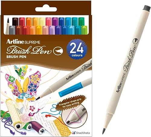 Artline SUPREME Pinselstift für Coloriage, Journaling Note, Handlettering, Kalligraphie-Pinsel-Stil (flexibel), Tintenfarben-Set (EPFS-F/24W), mehrfarbig, 1 Stück (24 Stück) von Artline