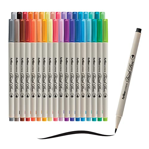 artline SUPREME Pinselstift für Coloriage, Journaling Note, Handschrift, Kalligraphie Pinsel Stil (flexibel), 36 Tintenfarben Set (EPFS-F/36W) von Artline