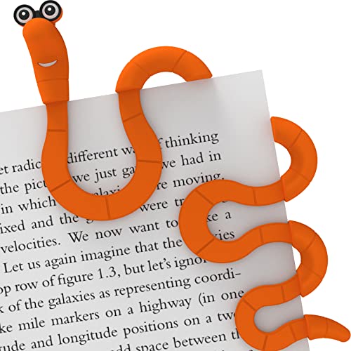 Clip Bookmarks for Women Kids and Men - Wally The Bookworm Cool Cute Bookmark and Page Holder Unique Gift Idea - Funny Book Marker and Reading Accessory for Book Lovers (Orange) von Artori Design