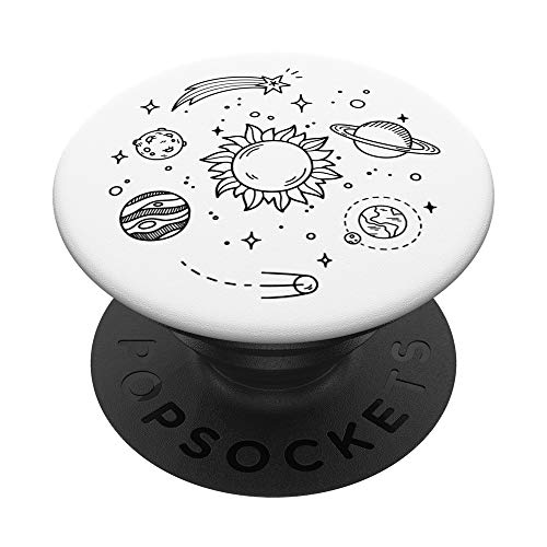 Skurriles Weltraum-Doodle Sonne Mond Planeten Sterne auf Weiß PopSockets mit austauschbarem PopGrip Skurriles Weltraum-Doodle Sonne Mond Planeten Sterne auf Weiß PopSockets mit austauschbarem PopGrip von Artsy Chalk Drawn Universe Out of This World Gifts