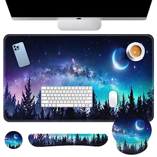 Arttown Moon Starry Space Schreibtischunterlage, Galaxieblau, Sommer-Mauspad-Set mit Handgelenkstütze, 4-in-1 großes Mauspad + Tastatur-Handgelenkauflage + Maus-Handgelenkauflage + Untersetzer mit Arttown Moon Starry Space Schreibtischunterlage, Galaxieblau, Sommer-Mauspad-Set mit Handgelenkstütze, 4-in-1 großes Mauspad + Tastatur-Handgelenkauflage + Maus-Handgelenkauflage + Untersetzer mit von Arttown