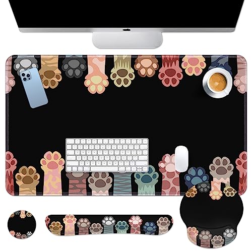 Arttown Multi Cute Cat Dog Desk Mat, 4-in-1 Large Mousepad+Keyboard Wrist Rest+Mouse Wrist Rest+Coaster mit Ergonomischem Design, Non-Slip Mat, Mehrfarbig, Gummi Arttown Multi Cute Cat Dog Desk Mat, 4-in-1 Large Mousepad+Keyboard Wrist Rest+Mouse Wrist Rest+Coaster mit Ergonomischem Design, Non-Slip Mat, Mehrfarbig, Gummi von Arttown