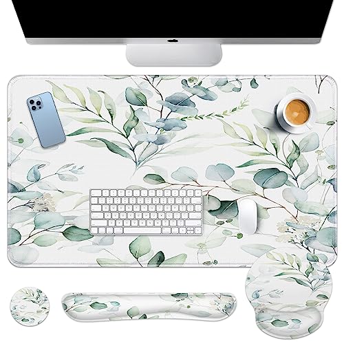 Arttown Schreibtischunterlage, grünes Eukalyptusblätter Mauspad Set mit Handgelenkstütze, 4-in-1 großes Mauspad+Tastatur-Handgelenkauflage+Maus-Handgelenkauflage+Untersetzer mit ergonomischem Design, Arttown Schreibtischunterlage, grünes Eukalyptusblätter Mauspad Set mit Handgelenkstütze, 4-in-1 großes Mauspad+Tastatur-Handgelenkauflage+Maus-Handgelenkauflage+Untersetzer mit ergonomischem Design, von Arttown