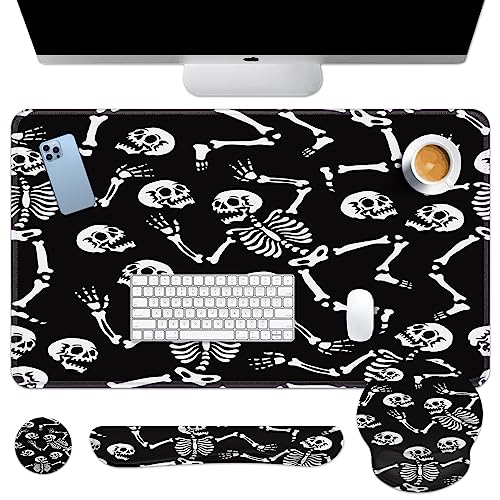 Arttown Schreibtischunterlage, schwarzes Totenkopf-Mauspad-Set mit Handgelenkstütze, Vintage-Disco-Retro-4-in-1 großes Mauspad + Tastatur-Handgelenkauflage + Maus-Handgelenkauflage + Untersetzer mit Arttown Schreibtischunterlage, schwarzes Totenkopf-Mauspad-Set mit Handgelenkstütze, Vintage-Disco-Retro-4-in-1 großes Mauspad + Tastatur-Handgelenkauflage + Maus-Handgelenkauflage + Untersetzer mit von Arttown