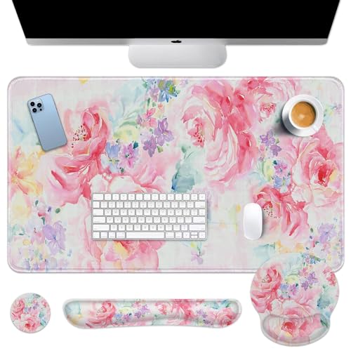 Arttown Schreibtischunterlage mit Blumenmalerei, abstraktes Aquarell-Mauspad-Set, 4-in-1, großes Mauspad + Tastatur-Handgelenkauflage, Maus-Handgelenkauflage, Untersetzer mit ergonomischem Design, Arttown Schreibtischunterlage mit Blumenmalerei, abstraktes Aquarell-Mauspad-Set, 4-in-1, großes Mauspad + Tastatur-Handgelenkauflage, Maus-Handgelenkauflage, Untersetzer mit ergonomischem Design, von Arttown