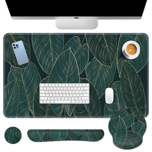 Arttown Schreibtischunterlage mit Blumenmuster, Palmblatt-Pflanzen-Mauspad-Set mit Handgelenkstütze, 4-in-1 großes Mauspad + Tastatur-Handgelenkauflage + Maus-Handgelenkauflage + Untersetzer mit Arttown Schreibtischunterlage mit Blumenmuster, Palmblatt-Pflanzen-Mauspad-Set mit Handgelenkstütze, 4-in-1 großes Mauspad + Tastatur-Handgelenkauflage + Maus-Handgelenkauflage + Untersetzer mit von Arttown