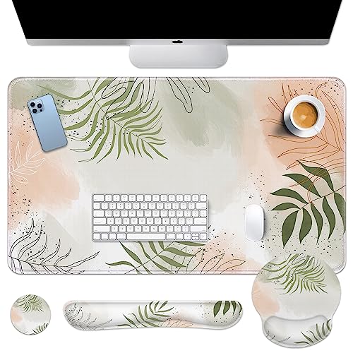 Arttown Summer Green Floral Schreibtischunterlage, Blattpflanze, Mauspad-Set mit Handgelenkstütze, 4-in-1 großes Mauspad + Tastatur-Handgelenkauflage + Maus-Handgelenkauflage + Untersetzer mit Arttown Summer Green Floral Schreibtischunterlage, Blattpflanze, Mauspad-Set mit Handgelenkstütze, 4-in-1 großes Mauspad + Tastatur-Handgelenkauflage + Maus-Handgelenkauflage + Untersetzer mit von Arttown