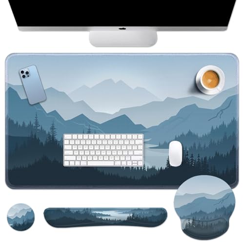 Arttown Schreibtischunterlage aus Kiefernholz, blaues Gemälde-Mauspad-Set mit Handgelenkstütze, 4-in-1 großes Mauspad + Tastatur-Handgelenkauflage + Maus-Handgelenkauflage + Untersetzer mit Arttown Schreibtischunterlage aus Kiefernholz, blaues Gemälde-Mauspad-Set mit Handgelenkstütze, 4-in-1 großes Mauspad + Tastatur-Handgelenkauflage + Maus-Handgelenkauflage + Untersetzer mit von Arttown