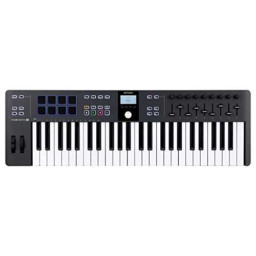 Arturia - KeyLab Essential 49 mk3 - MIDI Controller-Keyboard für die Musikproduktion - 49 Tasten, 9 Drehregler, 9 Fader, ein Modulationsrad, ein Pitch-Bend-Rad, 8 Pads - Schwarz von Arturia