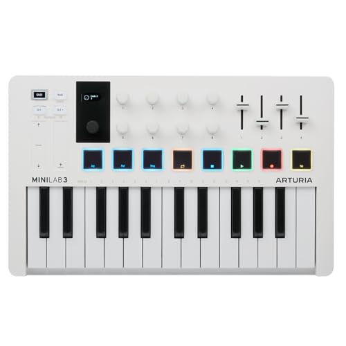 Arturia - MiniLab 3 - Universal-MIDI-Controller für Musikproduktion, mit All-in-One-Softwarepaket - 25 Tasten, 8 Multicolor-Pads, white von Arturia