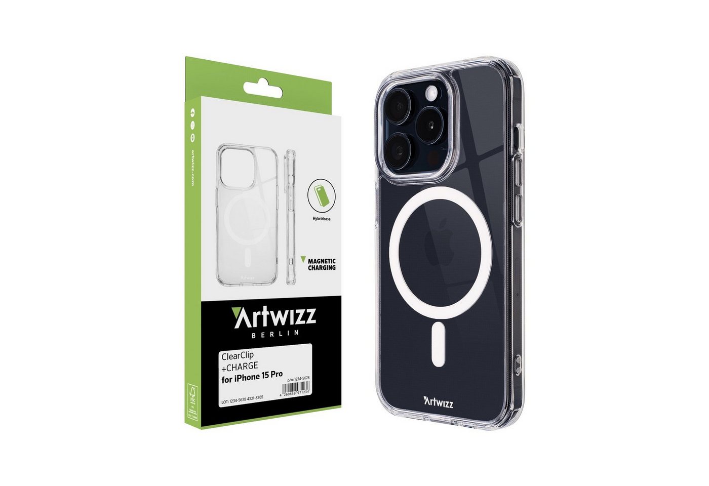 Artwizz Bumper ClearClip +CHARGE, Robuste, Klare Schutzhülle mit Magnet Ladefunktion, iPhone 15 Pro von Artwizz