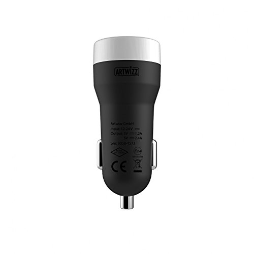 Artwizz CarPlug Double - KFZ Auto Ladegerät mit 2X USB-Port Anschluss für Smartphone, Tablet, iPhone, iPad, Navi - 12-24V - Alu-Schwarz von Artwizz