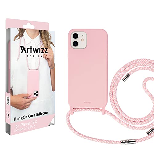 Artwizz HangOn Case geeignet für iPhone 12/12 PRO - Elastische Schutzhülle aus Silikon als Handykette zum Umhängen mit Band - Light Salsa von Artwizz