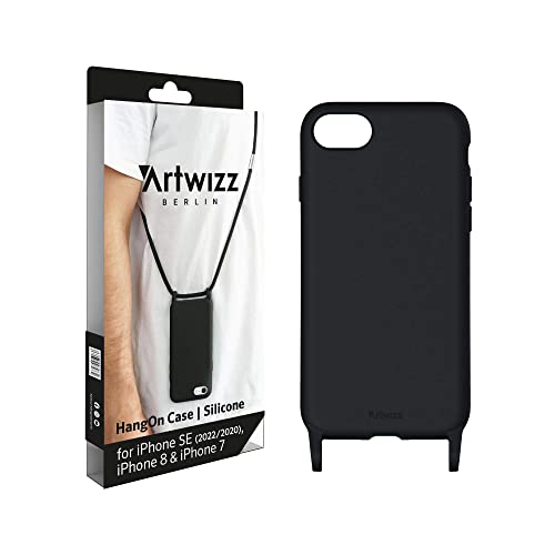 Artwizz HangOn Case kompatibel für iPhone SE (2022/2020) / 8/7 - Elastische Schutzhülle aus Silikon als Handykette zum Umhängen mit Band - Schwarz von Artwizz