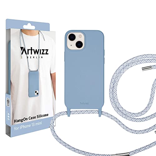 Artwizz HangOn Case kompatibel mit [iPhone 13 Mini] - Elastische Schutzhülle aus Silikon als Handykette zum Umhängen mit Band - Nordic Blue von Artwizz