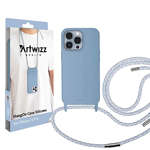 Artwizz HangOn Case kompatibel mit [iPhone 13 Pro] - Elastische Schutzhülle aus Silikon als Handykette zum Umhängen mit Band - Nordic Blue von Artwizz