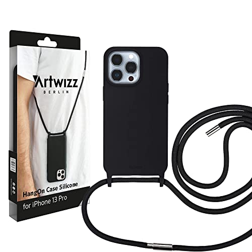 Artwizz HangOn Case kompatibel mit [iPhone 13 Pro] - Elastische Schutzhülle aus Silikon als Handykette zum Umhängen mit Band - Schwarz von Artwizz