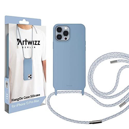 Artwizz HangOn Case kompatibel mit [iPhone 13 Pro Max] - Elastische Schutzhülle aus Silikon als Handykette zum Umhängen mit Band - Nordic Blue von Artwizz