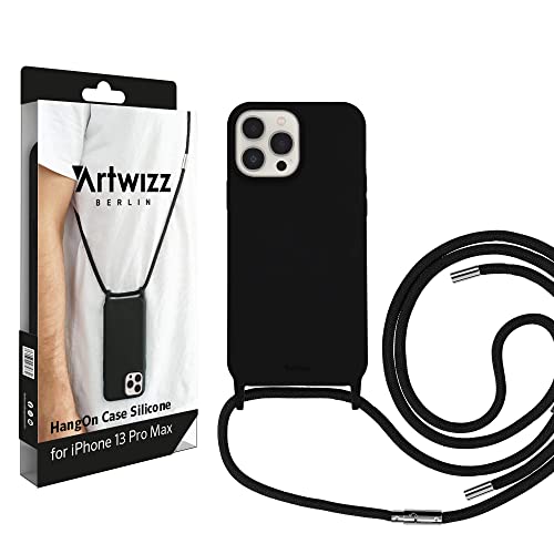 Artwizz HangOn Case kompatibel mit iPhone 13 Pro Max - Elastische Schutzhülle aus Silikon als Handykette zum Umhängen mit Band - Schwarz von Artwizz