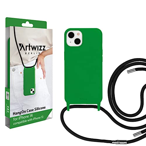 Artwizz HangOn Case kompatibel mit iPhone 14 - Elastische Schutzhülle aus Silikon als Handykette zum Umhängen mit Band - Grass Green von Artwizz