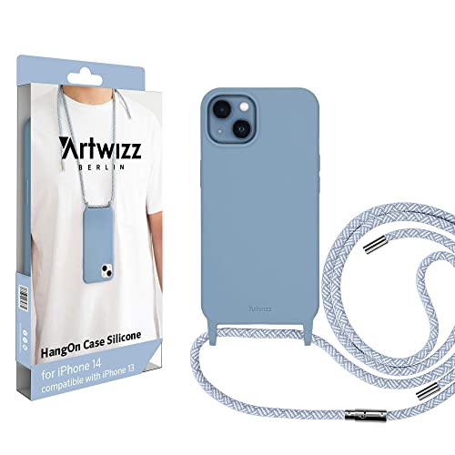 Artwizz HangOn Case kompatibel mit iPhone 14 - Elastische Schutzhülle aus Silikon als Handykette zum Umhängen mit Band - Nordic Blue von Artwizz