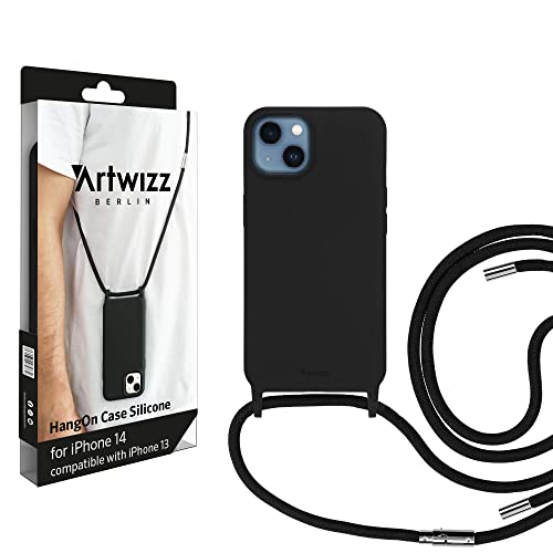 Artwizz HangOn Case kompatibel mit iPhone 14 - Elastische Schutzhülle aus Silikon als Handykette zum Umhängen mit Band - Schwarz von Artwizz