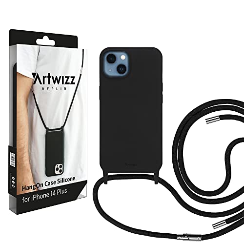 Artwizz HangOn Case kompatibel mit iPhone 14 Plus - Elastische Schutzhülle aus Silikon als Handykette zum Umhängen mit Band - Schwarz von Artwizz