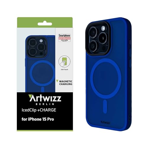 Artwizz IcedClip +Charge Hülle kompatibel mit iPhone 15 Pro, Mattes Vereistes Design, Rückseite mit Soft-Touch, Stoßfeste Schutzhülle, Kings-Blue von Artwizz