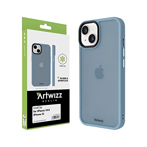 Artwizz IcedClip Hülle kompatibel mit iPhone 14, iPhone 13 - Mattes Vereistes Design, Rückseite mit Soft-Touch-Beschichtung, Nordic-Blue von Artwizz