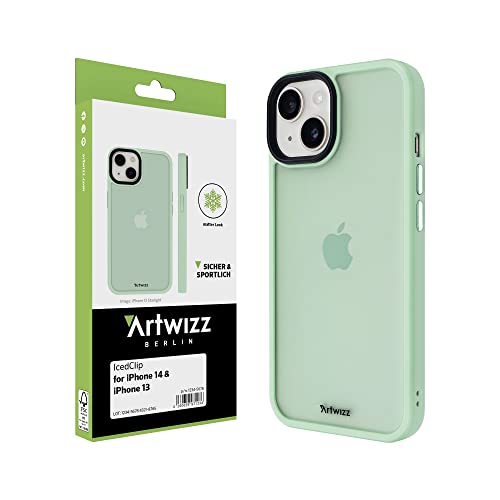 Artwizz IcedClip Hülle kompatibel mit iPhone 14 / iPhone 13 - Mattes Vereistes Design, Rückseite mit Soft-Touch-Beschichtung, Mint-Green von Artwizz