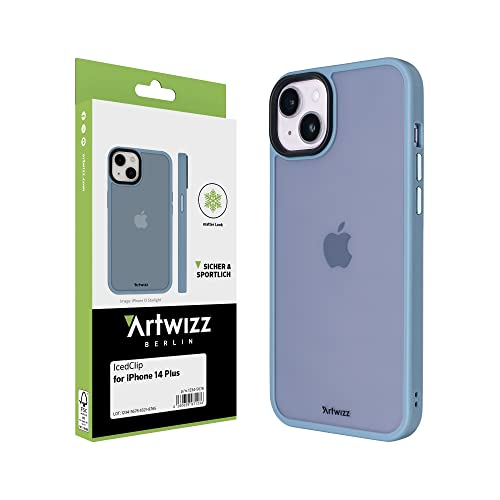 Artwizz IcedClip Hülle kompatibel mit iPhone 14 Plus - Mattes Vereistes Design, Rückseite mit Soft-Touch-Beschichtung, Nordic-Blue von Artwizz