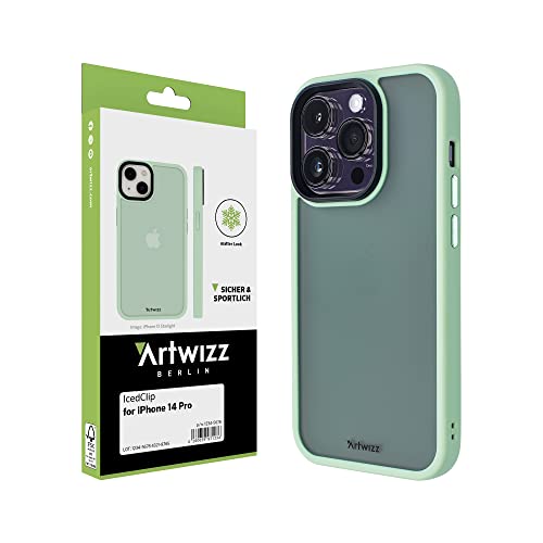 Artwizz IcedClip Hülle kompatibel mit iPhone 14 Pro - Mattes Vereistes Design, Rückseite mit Soft-Touch-Beschichtung, Mint-Green von Artwizz