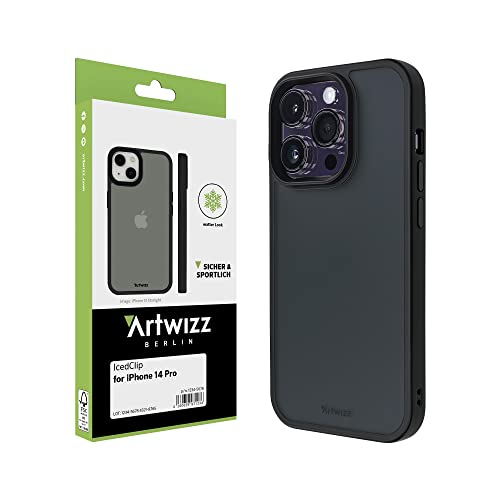 Artwizz IcedClip Hülle kompatibel mit iPhone 14 Pro - Mattes Vereistes Design, Rückseite mit Soft-Touch-Beschichtung, Night-Black von Artwizz