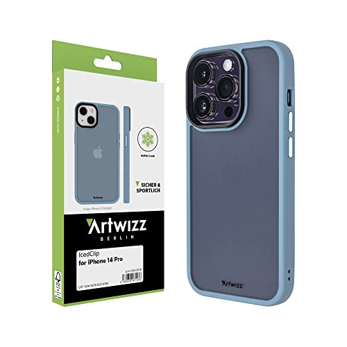 Artwizz IcedClip Hülle kompatibel mit iPhone 14 Pro - Mattes Vereistes Design, Rückseite mit Soft-Touch-Beschichtung, Nordic-Blue von Artwizz