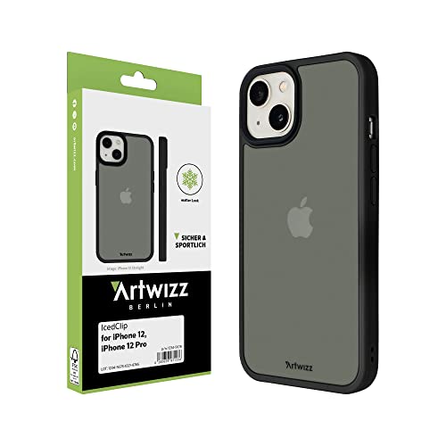 Artwizz IcedClip Schutzhülle kompatibel mit iPhone 12/12 Pro - Mattes Vereistes Design, Rückseite mit Soft-Touch-Beschichtung, Night-Black von Artwizz