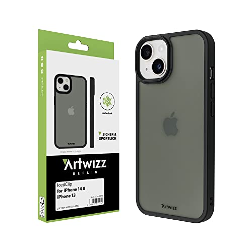 Artwizz IcedClip kompatibel mit iPhone 14 / iPhone 13 - Mattes Vereistes Design, Rückseite mit Soft-Touch-Beschichtung, Night-Black von Artwizz