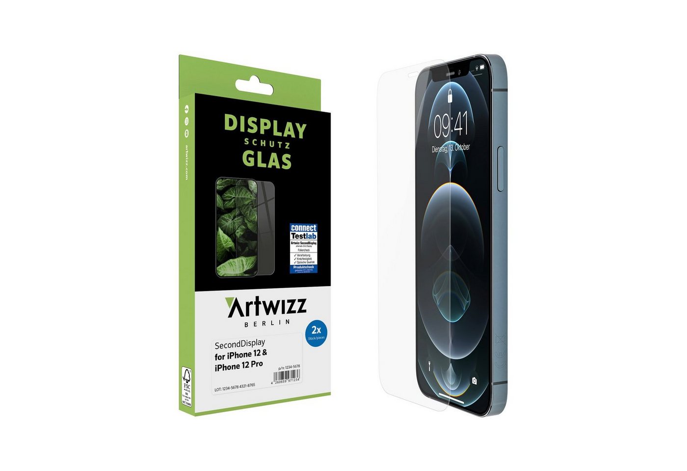 Artwizz Schutzfolie SecondDisplay 2er Pack, Hüllenfreundlicher Displayschutz aus 100% Glas, iPhone 12 / iPhone 12 Pro von Artwizz