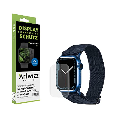 Artwizz ScratchStopper Pro Schutzfolie kompatibel für Apple Watch 9 8 7 [41mm] & SE / 6/5 / 4 [40 mm], 2er Pack - Auto-Heal-Funktion, Blasenfrei, Wasserfest von Artwizz