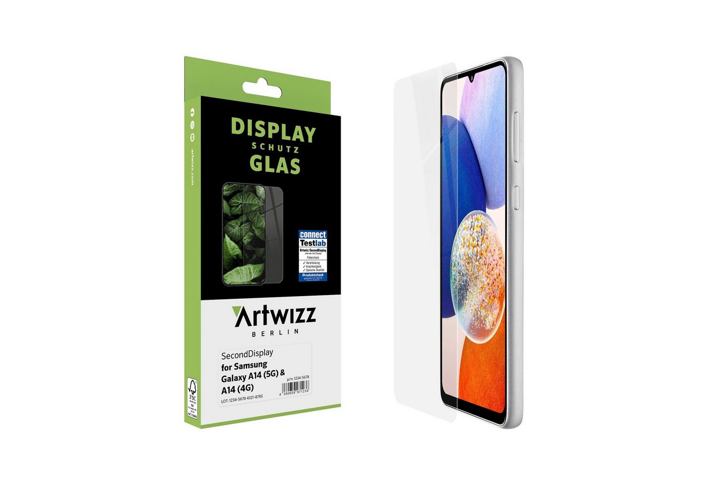 Artwizz SecondDisplay Displayschutz aus Sicherheitsglas mit 9H Schutzgrad für Galaxy A14 (4G/5G), Displayschutzglas, Glas von Artwizz