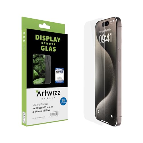 Artwizz SecondDisplay Displayschutz kompatibel für iPhone 15 Pro Max & iPhone 15 Plus - 3 Stück - HD Schutzglas aus Sicherheitsglas, 9H Härte von Artwizz