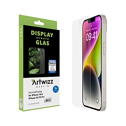 Artwizz SecondDisplay Schutzglas kompatibel für iPhone 14, iPhone 13/13 Pro - 3 Stück - HD Displayschutz aus Sicherheitsglas, 9H Härte von Artwizz