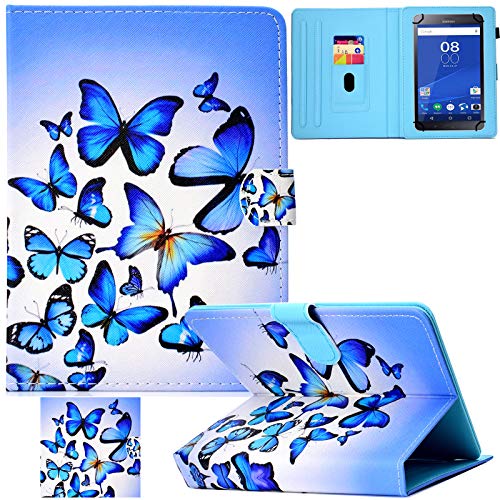 Artyond Universal Tablet-Schutzhülle, PU-Leder, Standfunktion, Kartenfächer, für Samsung Galaxy Tab E 7.0 A Fire 2015 2017 HDX 7 Oasis und mehr 7-7,5 Zoll Tablet (blauer Schmetterling) von Artyond