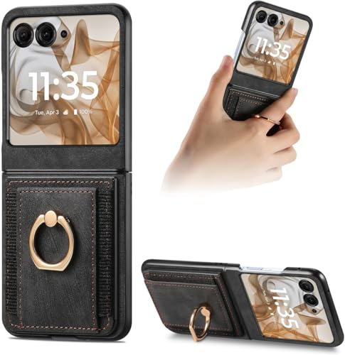 AruMinna Schutzhülle für Motorola Moto Razr/Plus 2024 mit Kartenhalter, Brieftaschen-Handyhülle mit integriertem drehbarem Ringständer, PU-Leder, Schutzhülle mit Ständer (schwarz, für Motorola Razr 50 AruMinna Schutzhülle für Motorola Moto Razr/Plus 2024 mit Kartenhalter, Brieftaschen-Handyhülle mit integriertem drehbarem Ringständer, PU-Leder, Schutzhülle mit Ständer (schwarz, für Motorola Razr 50 von AruMinna