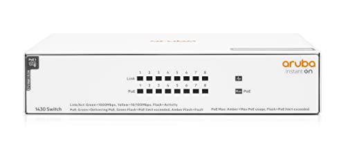 HPE Aruba Instant On 1430 8G Class4 PoE 64W Switch - Switch - unmanaged - 8 x 10/100/1000 (PoE Class 4) - desktop, rack-mountable - PoE (65 W) von Aruba a Hewlett Packard Enterprise company