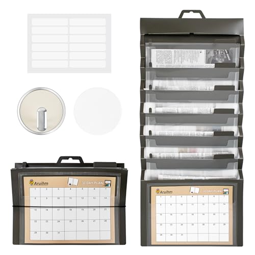 Erweiterbare Wand-Ärmelklappmappe-Ordner, Aruihm-Ordnerordner mit 6 abnehmbaren aufhängenden Taschen, mehrschichtiges A4-Dateispeichergerät, tragbarer und faltbarer Ordnerbeutel, schwarz von Aruihm