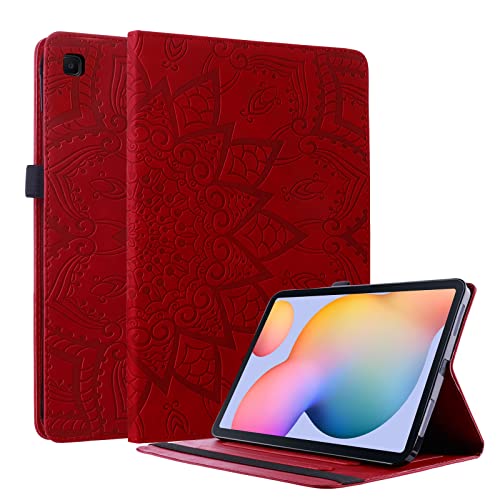 AsWant Galaxy Tab S6 Lite 10,4 Zoll Hülle Stand Tasche Folio Flip Hülle mit Kartenschlitz, Stifthalter Für Samsung Tab S6 Lite 10,4" 2020/2022 SM-P610/SM-P615/SM-P613/SM-P619 Mandala Blume Rot von AsWant