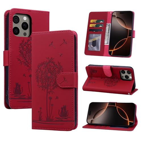 AsWant Handyhülle für iPhone 16 Pro Max Hülle Premium Lederhülle [Kartenfach] [RFID-Blockierung] Flip Case Tasche Standfunktion Klapphülle Schutzhülle für iPhone 16 Pro Max (Rot) von AsWant