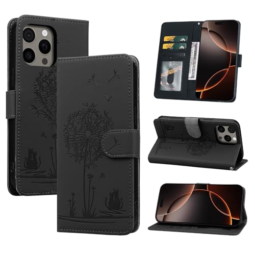 AsWant Handyhülle für iPhone 16 Pro Max Hülle Premium Lederhülle [Kartenfach] [RFID-Blockierung] Flip Case Tasche Standfunktion Klapphülle Schutzhülle für iPhone 16 Pro Max (Schwarz) von AsWant