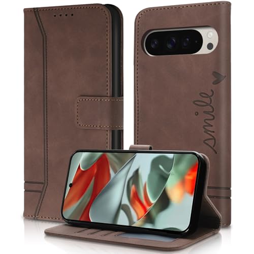 AsWant Handyhülle für Google Pixel 9/ Pixel 9 Pro Hülle Leder- Premium Klapphülle Tasche Kartensteckplatz Magnetschnallenhalter Schutzhülle für Google Pixel 9 Pro (Braun) von AsWant