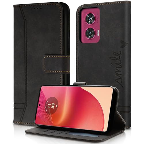AsWant Handyhülle für Motorola Edge 50 Fusion 5G Hülle Leder- Premium Klapphülle Tasche Kartensteckplatz Magnetschnallenhalter Schutzhülle für Motorola Edge 50 Fusion (Schwarz) von AsWant